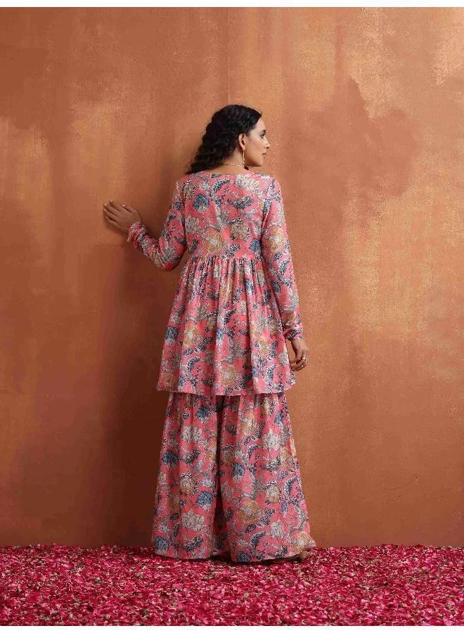 trueBrowns Orange Print Sharara Set