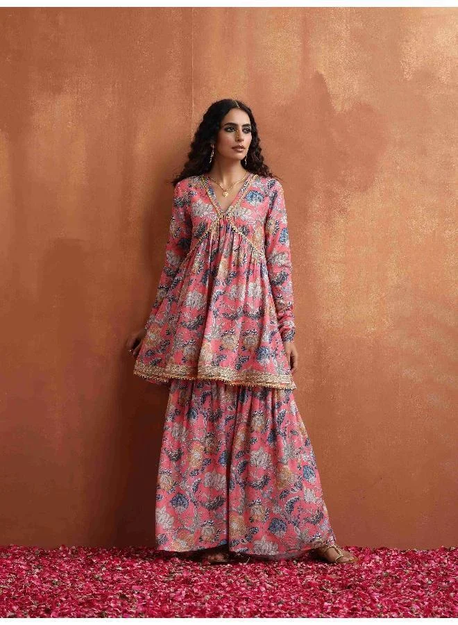 trueBrowns Orange Print Sharara Set