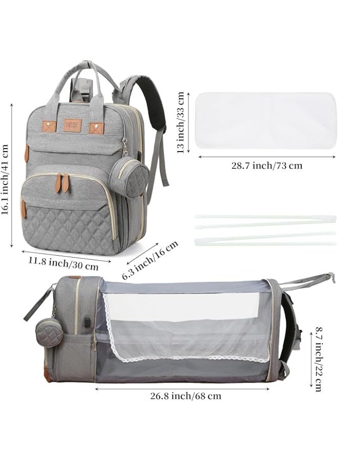 SUN SHINE Sunshine 4-in-1 Diaper Bag Backpack for Babies – Multifunctional Diaper Changing Bag with Foldable Bassinet, USB Charging Port & Large Capacity Storage – Lightweight, Waterproof Nylon Fabric Travel Organizer with Portable Crib, Changing Station & Toy Bar – Comfortable Padded Straps, Spacious Compartments for Bottles, Wipes & Baby Essentials – Durable, Easy-to-Clean Gray Diaper Bag for Moms & Dads, Ideal for Travel, Hospital & Daily Use, Stylish Design with Insulated Pockets & Quick-Access Compartments - Image 4