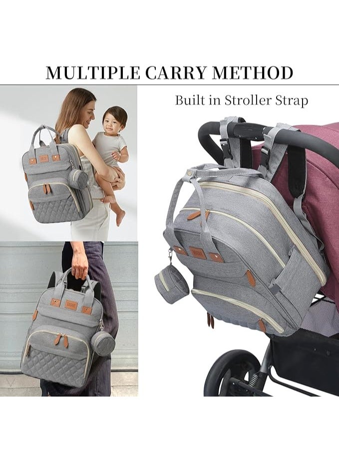 SUN SHINE Sunshine 4-in-1 Diaper Bag Backpack for Babies – Multifunctional Diaper Changing Bag with Foldable Bassinet, USB Charging Port & Large Capacity Storage – Lightweight, Waterproof Nylon Fabric Travel Organizer with Portable Crib, Changing Station & Toy Bar – Comfortable Padded Straps, Spacious Compartments for Bottles, Wipes & Baby Essentials – Durable, Easy-to-Clean Gray Diaper Bag for Moms & Dads, Ideal for Travel, Hospital & Daily Use, Stylish Design with Insulated Pockets & Quick-Access Compartments - Image 2