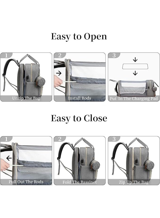 SUN SHINE Sunshine 4-in-1 Diaper Bag Backpack for Babies – Multifunctional Diaper Changing Bag with Foldable Bassinet, USB Charging Port & Large Capacity Storage – Lightweight, Waterproof Nylon Fabric Travel Organizer with Portable Crib, Changing Station & Toy Bar – Comfortable Padded Straps, Spacious Compartments for Bottles, Wipes & Baby Essentials – Durable, Easy-to-Clean Gray Diaper Bag for Moms & Dads, Ideal for Travel, Hospital & Daily Use, Stylish Design with Insulated Pockets & Quick-Access Compartments - Image 3