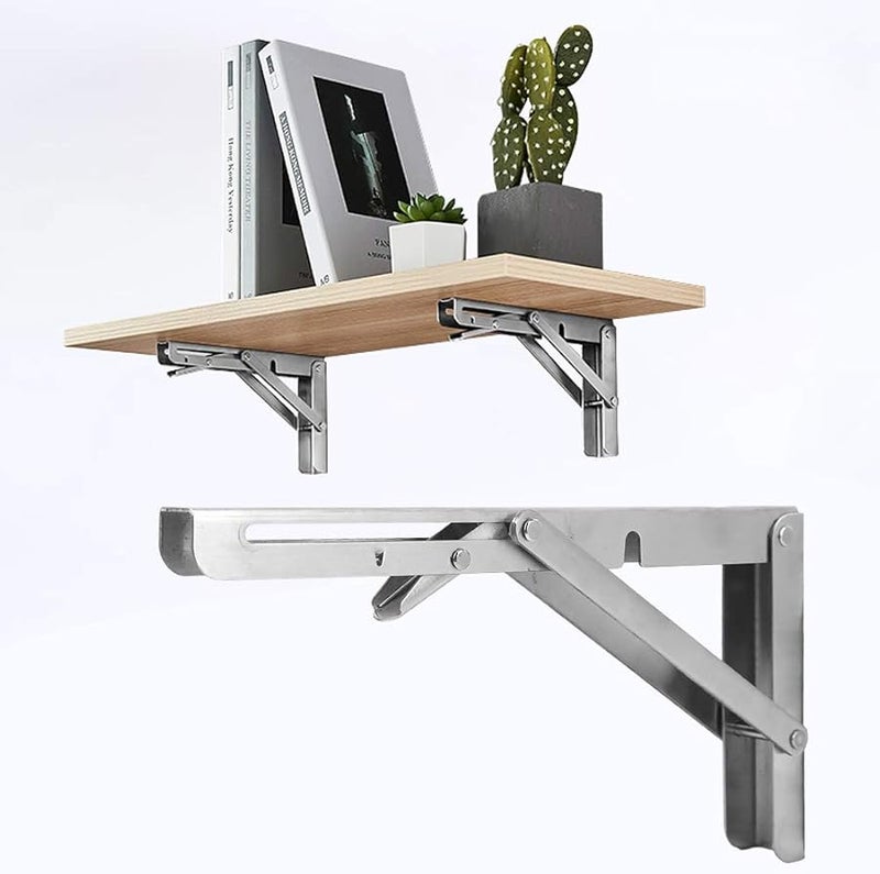 قطعتان من حاملات الرف القابلة للطي من الفولاذ المقاوم للصدأ - دعامة حائط متينة للنقل الثقيل مع زنبرك - Image 3