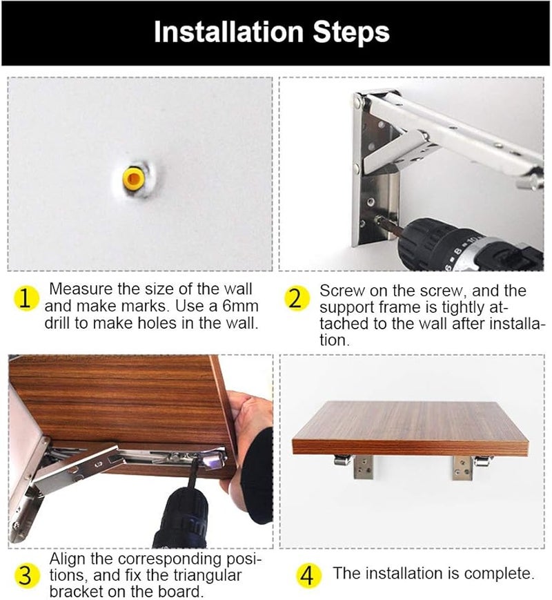 قطعتان من حاملات الرف القابلة للطي من الفولاذ المقاوم للصدأ - دعامة حائط متينة للنقل الثقيل مع زنبرك - Image 4