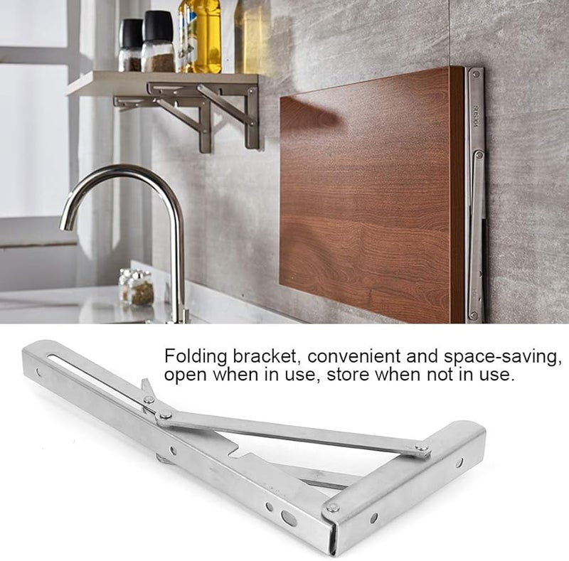 قطعتان من حاملات الرف القابلة للطي من الفولاذ المقاوم للصدأ - دعامة حائط متينة للنقل الثقيل مع زنبرك - Image 5