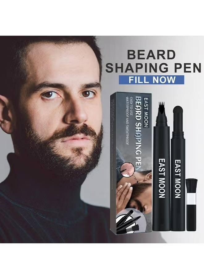 East Moon Beard Shaping Pen, Three-In-One Beard Filler Pen, Beard Powder And Beard Brush, Waterproof And Sweat-Proof Long-Lasting Coverage - Image 2