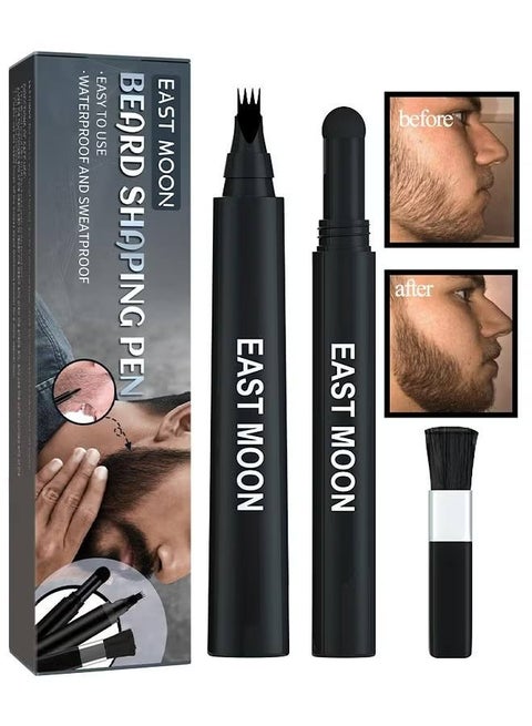 Beard Shaping Pen, Three-In-One Beard Filler Pen, Beard Powder And Beard Brush, Waterproof And Sweat-Proof Long-Lasting Coverage