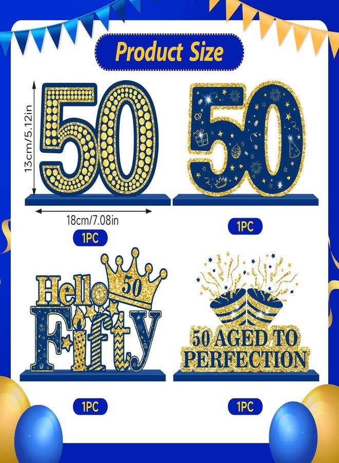 Yoirrat Happy 50th Birthday Table Decorations Blue 50th Birthday Table Centerpieces Sign Navy Blue Gold 50th Birthday Party Supplies Decorations for Men Women Wooden Vintage 1974 Centerpieces for Tables Decor - Image 2