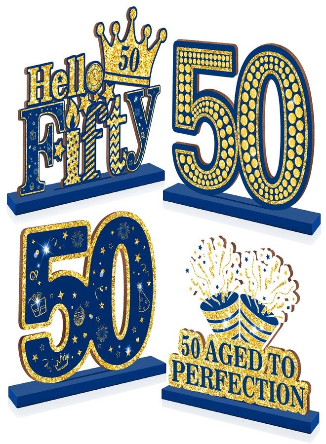 Yoirrat Happy 50th Birthday Table Decorations Blue 50th Birthday Table Centerpieces Sign Navy Blue Gold 50th Birthday Party Supplies Decorations for Men Women Wooden Vintage 1974 Centerpieces for Tables Decor - Image 1