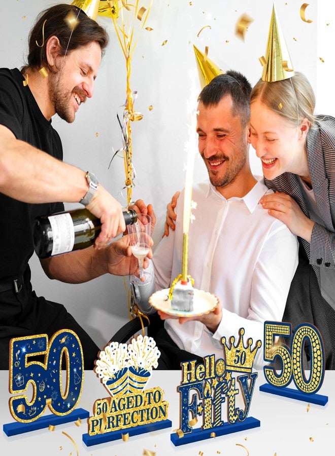 Yoirrat Happy 50th Birthday Table Decorations Blue 50th Birthday Table Centerpieces Sign Navy Blue Gold 50th Birthday Party Supplies Decorations for Men Women Wooden Vintage 1974 Centerpieces for Tables Decor - Image 4