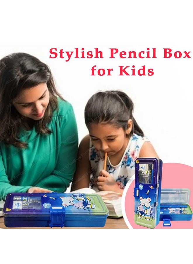 فنبلاست صندوق أقلام معدني من فن بلاست - صندوق هندسي مع قلم رصاص وممحاة ومبراة ومجموعة أدوات مكتبية، حافظة أقلام مزدوجة الطبقات وصندوق منظم أدوات مكتبية للأطفال والأولاد والبنات، هدية إرجاع للأطفال (فضاء) - Image 5