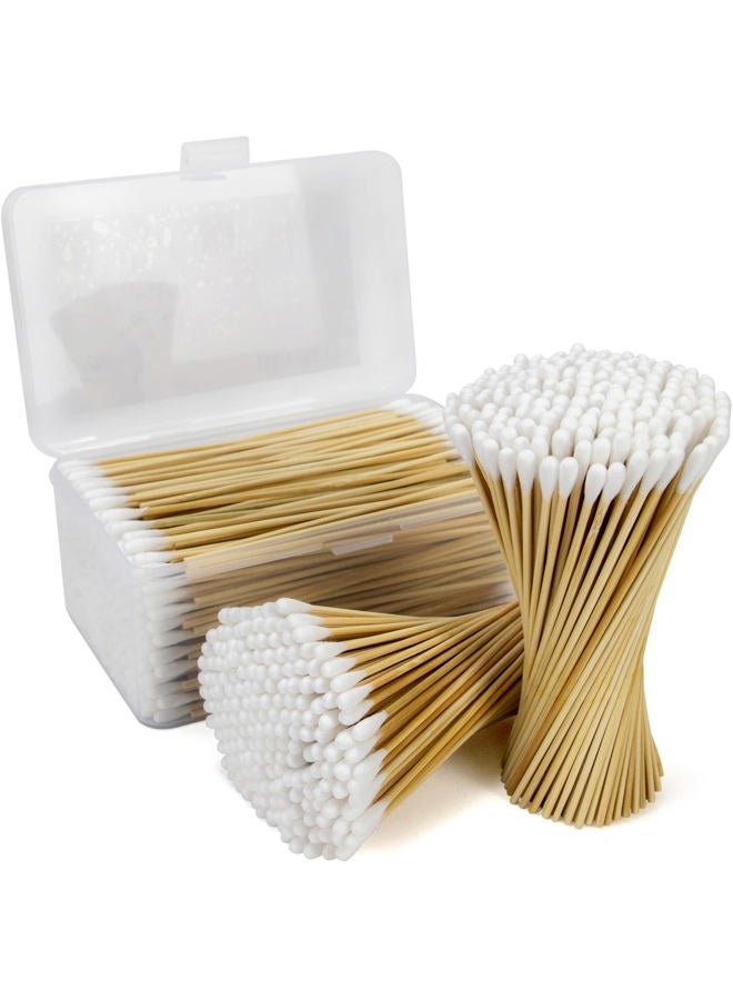 Bcowos 500 Count Bamboo Cotton Swabs - 6 Inch Bamboo Cotton Swabs - Biodegradable Tips Applicators for Cleaning, Makeup, Pets Care (In Storage Case) - Image 1