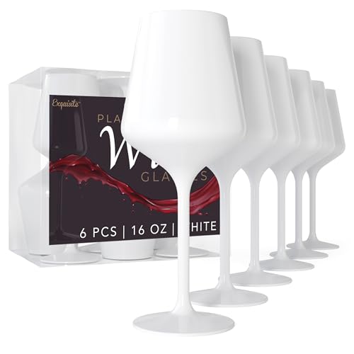 Exquisite 6 Disposable 16 Oz Plastic Drinking Glasses White Wine Glasses with Stem for Parties and Events Indoor and Outdoor Use - Image 2