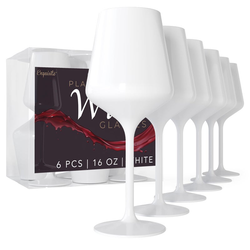 Exquisite 6 Disposable 16 Oz Plastic Drinking Glasses White Wine Glasses with Stem for Parties and Events Indoor and Outdoor Use - Image 3