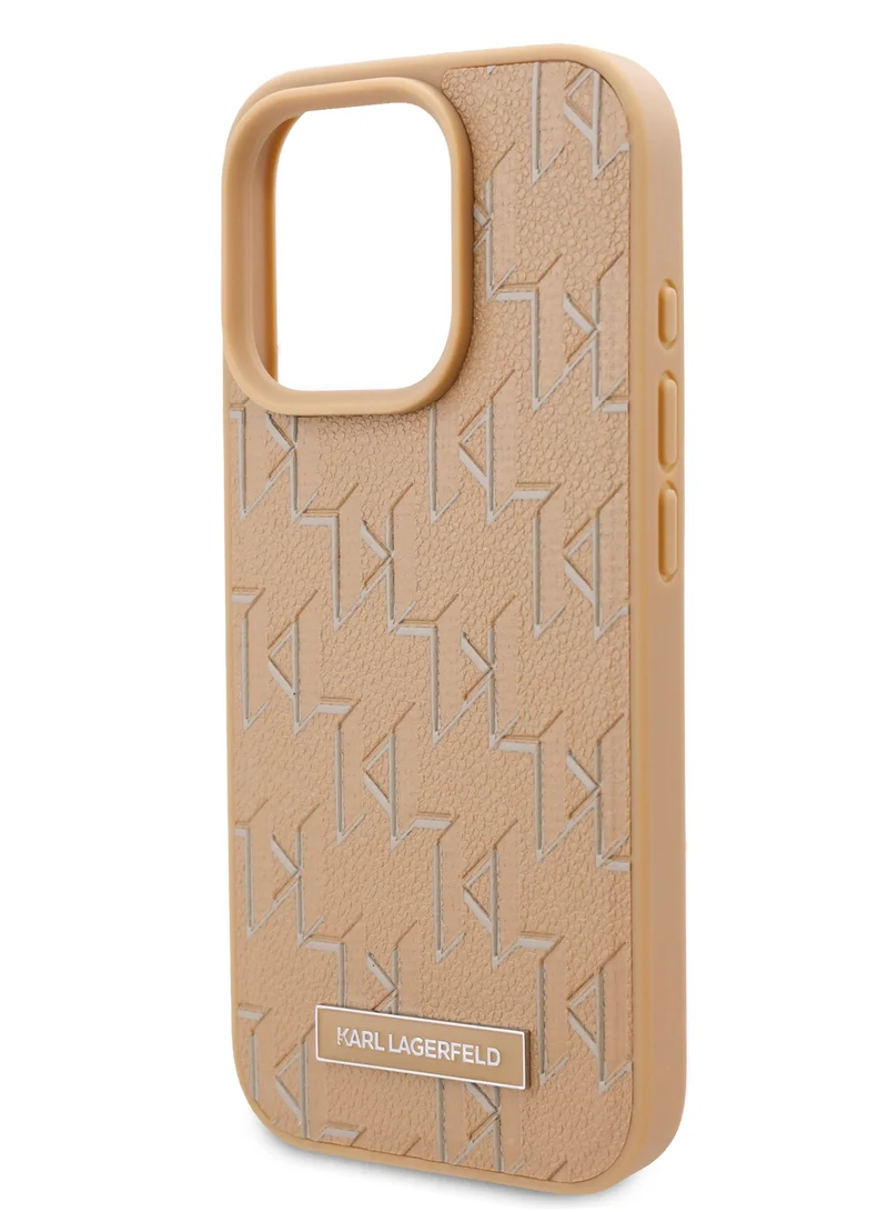 Karl Lagerfeld iPhone 16 Pro Case PU Hard Cover with Karl Lagerfeld Hot Stamp / Damage and Scratch Protection/ Comfortable Grip - Beige