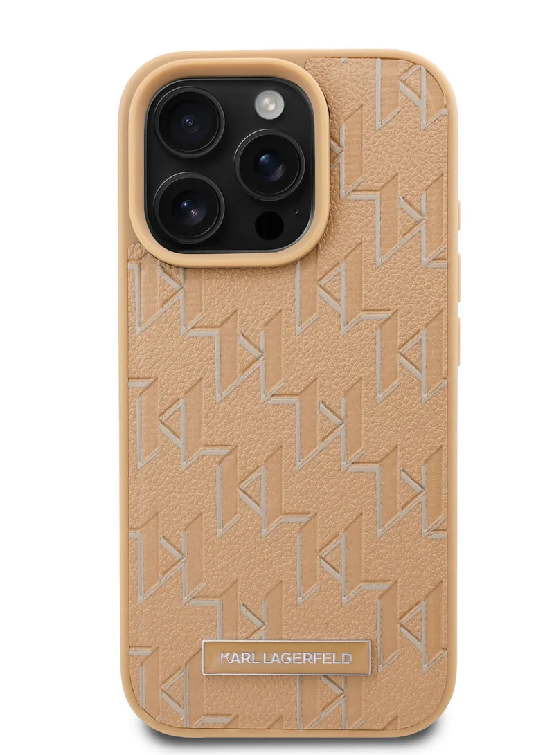Karl Lagerfeld iPhone 16 Pro Case PU Hard Cover with Karl Lagerfeld Hot Stamp / Damage and Scratch Protection/ Comfortable Grip - Beige