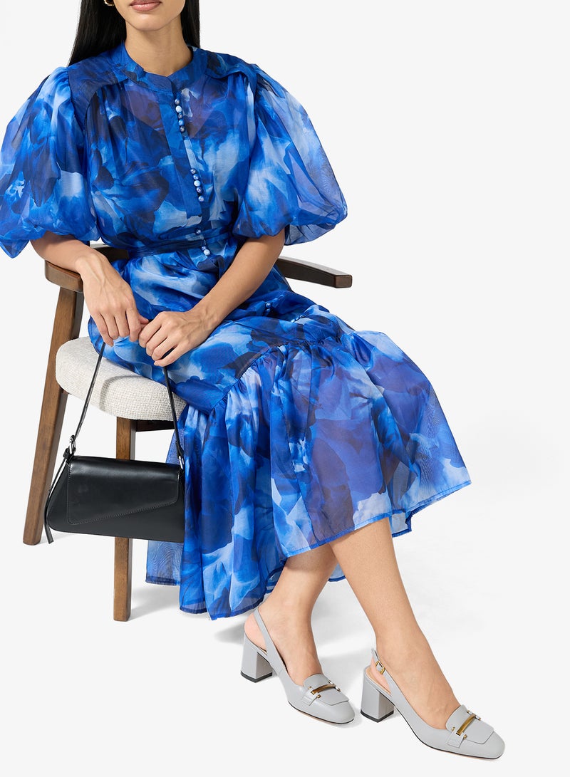 ايلا حذاء تودز جلد رمادي فاتح بكعب مربع ذهبي - Image 5