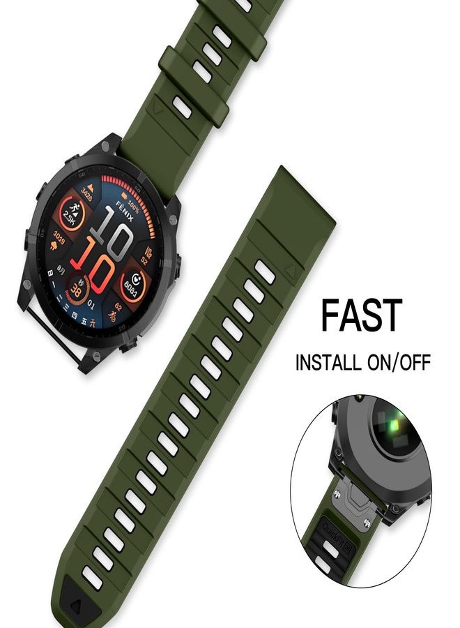 OVERSTEP أشرطة ساعة OVERSTEP المتوافقة مع Fenix 8 بحجم 51 مم، حزام سيليكون ناعم بحجم 26 مم لساعات Garmin Fenix 5X/Fenix 5X Plus/Fenix 6X/Fenix 6X Pro/Fenix 7X/Fenix 7X Pro (أخضر عسكري، أسود) - Image 3