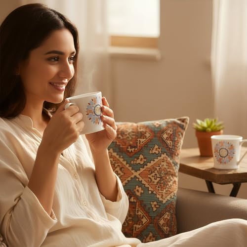 UPC U.P.C. Ceramic Tea Cups Set of 6| Microwave & Dishwasher Safe Cup Set of 6 for Tea & Coffee | Premium Coffee Mugs Set of 6 | Stylish Cups & Mugs for Home & Office with Bone-Ash Free-150ml. - Image 3