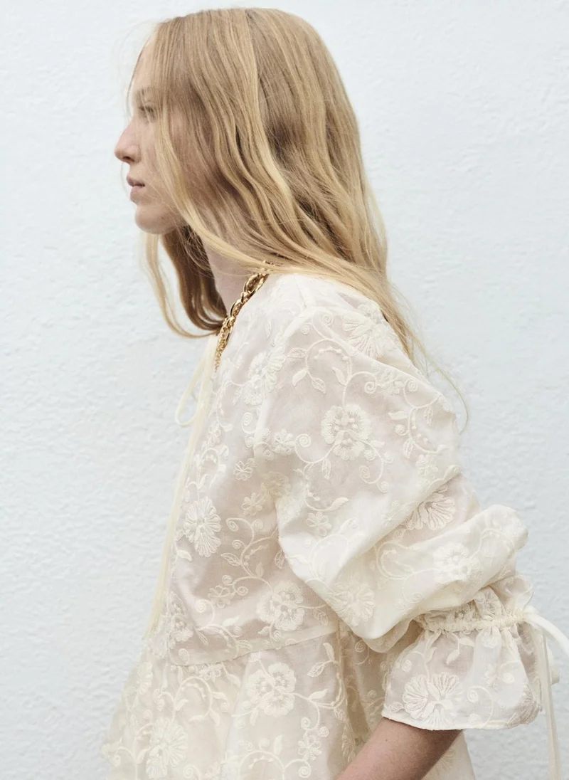 MANGO Embroidered lyocell blouse