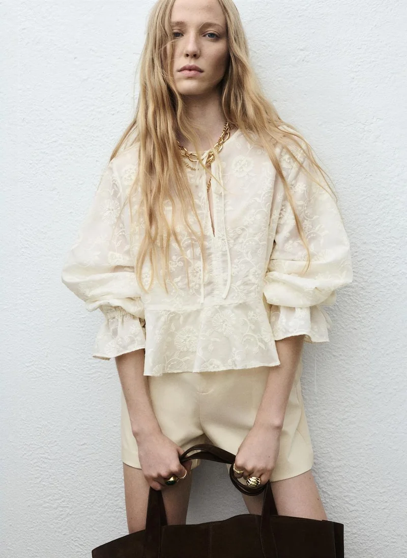 MANGO Embroidered lyocell blouse