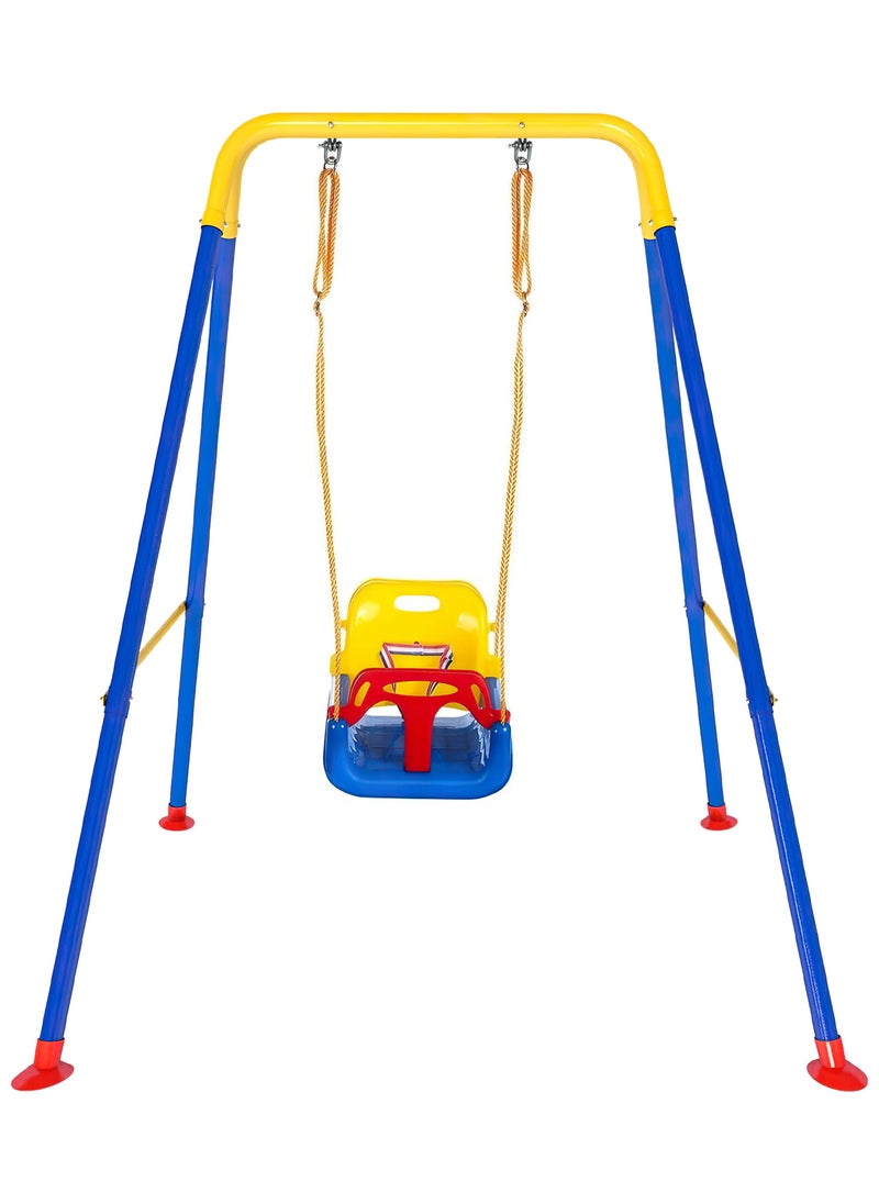 Funz - Funz 3-in-1 Toddler Swing Set with Frame Indoor & Outdoor Baby Swing with Foldable Metal Stand Kids Swing Set for Backyard, Easy to Assemble & Store, Blue - Image 1