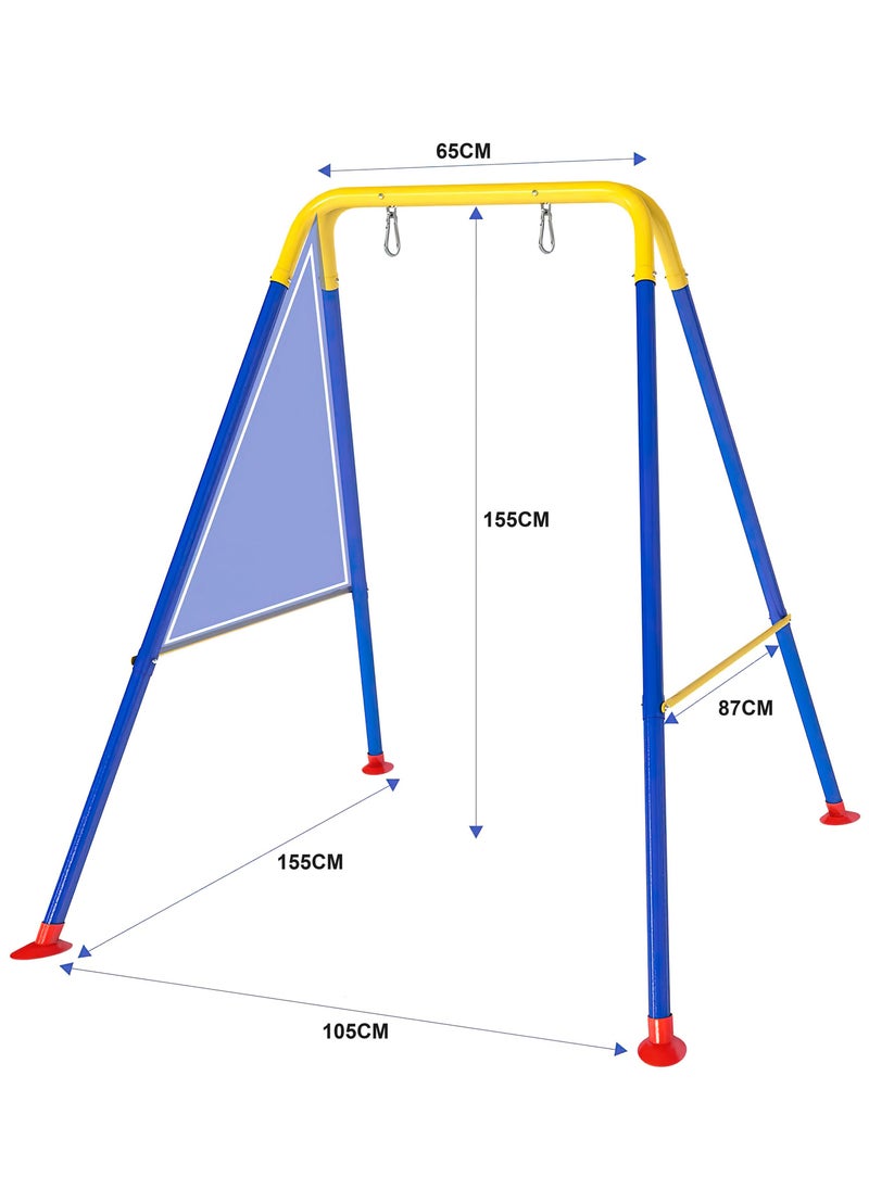 Funz - Funz 3-in-1 Toddler Swing Set with Frame Indoor & Outdoor Baby Swing with Foldable Metal Stand Kids Swing Set for Backyard, Easy to Assemble & Store, Blue - Image 1