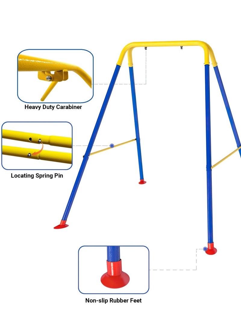 Funz - Funz 3-in-1 Toddler Swing Set with Frame Indoor & Outdoor Baby Swing with Foldable Metal Stand Kids Swing Set for Backyard, Easy to Assemble & Store, Blue - Image 1