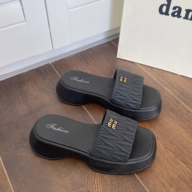 Thick Sole Non-Slip Slippers for Women Black [8868-mu]]