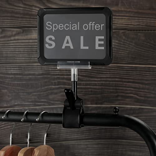 Mlici Acrylic Sign Holder with Clamp, 6 x 9 Inch Double Head Display Clips, PVC Card Protector, Rotating Price Tag Clip for Hangrails or Tubes (Pack of 7) (Black) - Image 5