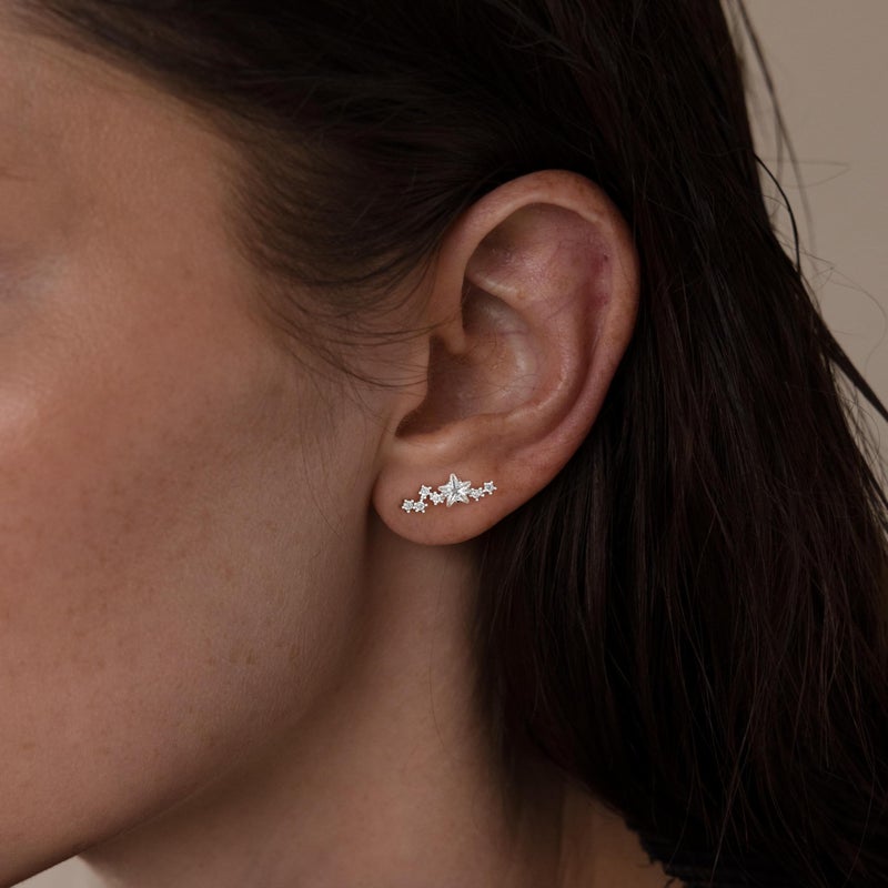 Robaice Gold Cartilage Climber Earrings for Women 14K Gold Plated Helix Stud Star Crawler Earrings CZ Tragus Conch Daith Piercing Jewelry Gift Ear Crawer - Image 5