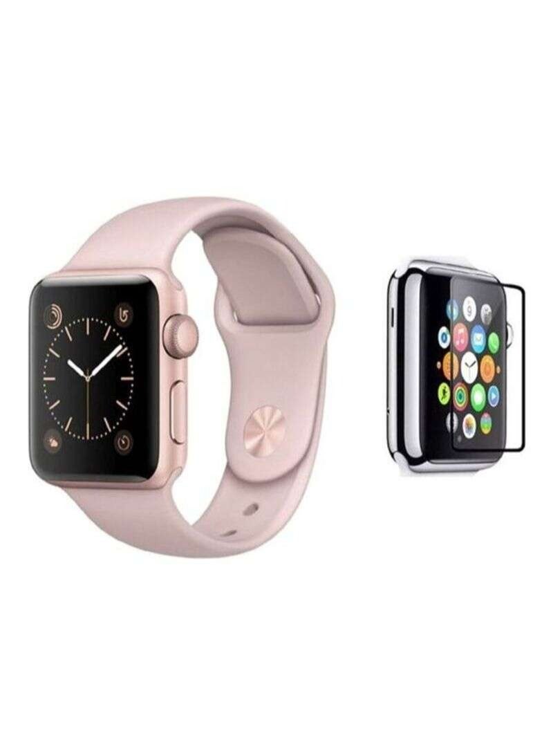 BORTONY Silicone Wrist Band With A Glass Screen Protector For Apple Watch Series 3/4/5 Pink - Image 1