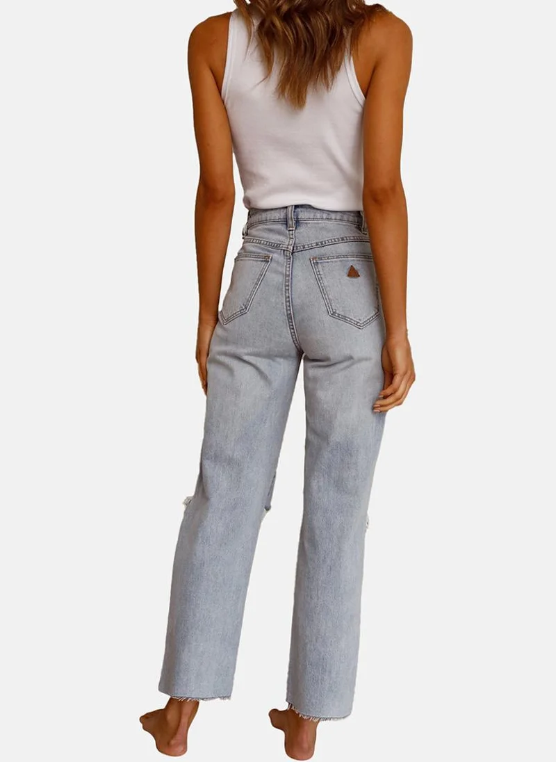 يونيكي Blue Straight Fit Slash Knee High-Rise Jeans
