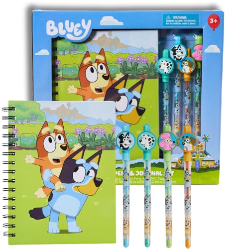 Innovative Designs Bluey Journal Set with Pens for Kids Boys and Girls 80 Lined Page Spiral Notebook with 4 Colored Gel Pens Bluey and Bingo - Image 1