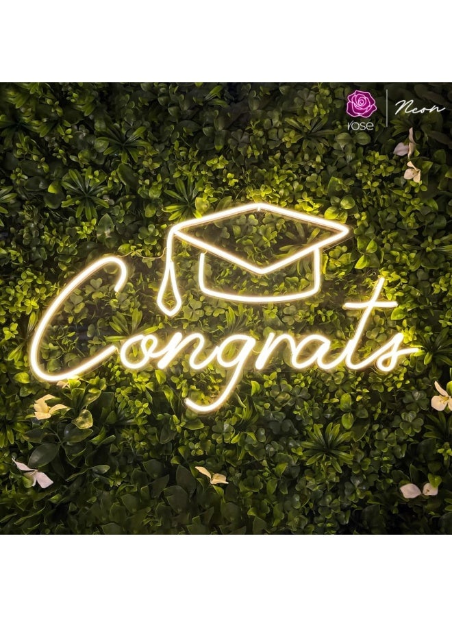 Rose Congrats Neon Lights Signs For Backdrop Graduation Party Wall Decor  - Image 1