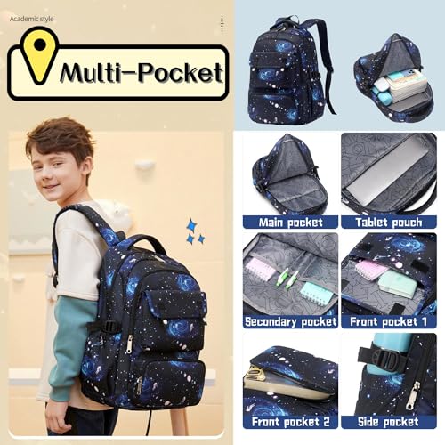 Bansusu 3Pcs Galaxy Boys Backpacks Set with Lunch Box, Capacity Middle School Bags Backpack Elementary Bookbags for Kids - Image 4