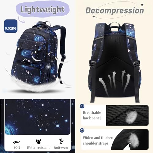 Bansusu 3Pcs Galaxy Boys Backpacks Set with Lunch Box, Capacity Middle School Bags Backpack Elementary Bookbags for Kids - Image 5