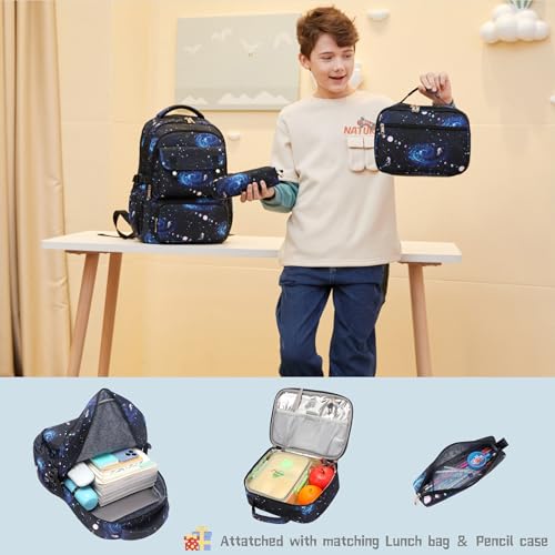 Bansusu 3Pcs Galaxy Boys Backpacks Set with Lunch Box, Capacity Middle School Bags Backpack Elementary Bookbags for Kids - Image 2