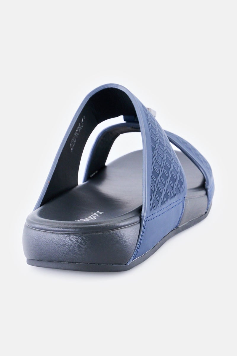 Algspar Men 2 Strap Slip On Arabic Sandals, Navy - Image 3