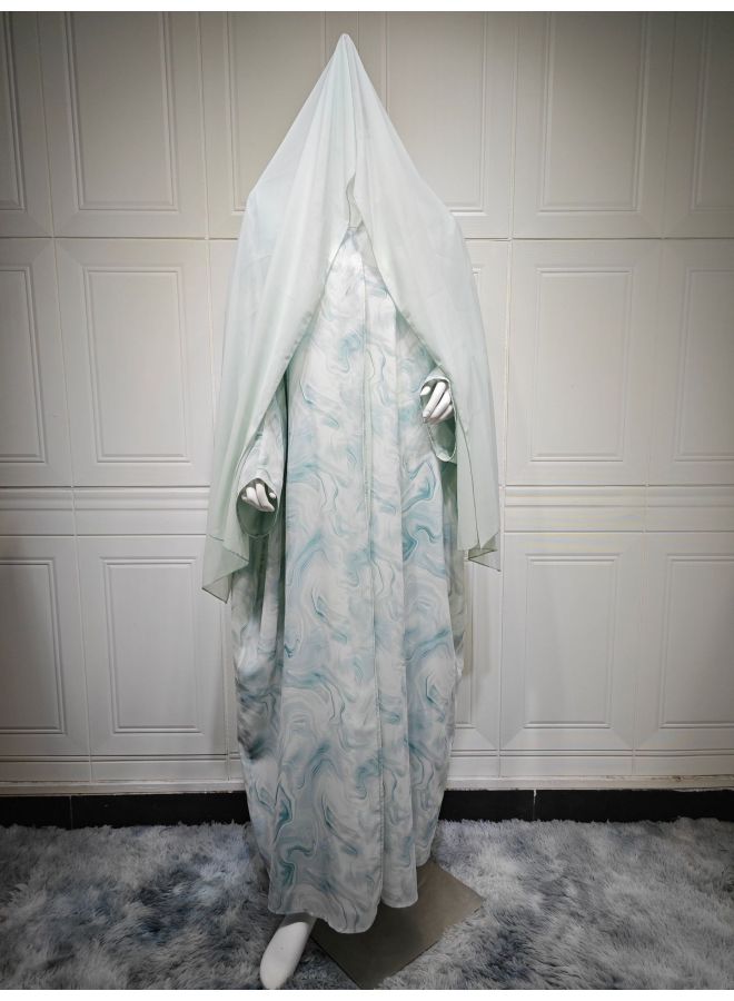 Modest Fashion Cardigan Gown With Turban Chiffon Printed Coat - Image 1