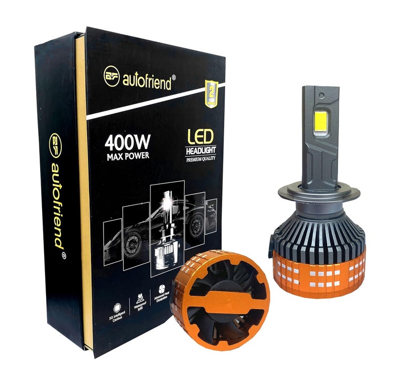 autofriend مصباح أمامي LED، 400 واط، 40000 لومن، 6000 كلفن أبيض بارد، مقاوم للماء IP67 (af-400w_H7) - Image 1