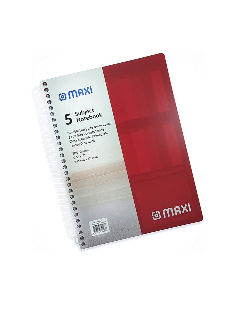 Maxi Spiral Polypropylene 5 Subject Notebook 9.5" X 7" 200 Sheets, Assorted - Image 4