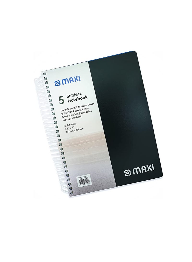 Maxi Spiral Polypropylene 5 Subject Notebook 9.5" X 7" 200 Sheets, Assorted - Image 3