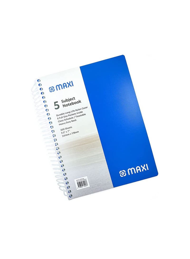 Maxi Spiral Polypropylene 5 Subject Notebook 9.5" X 7" 200 Sheets, Assorted - Image 2