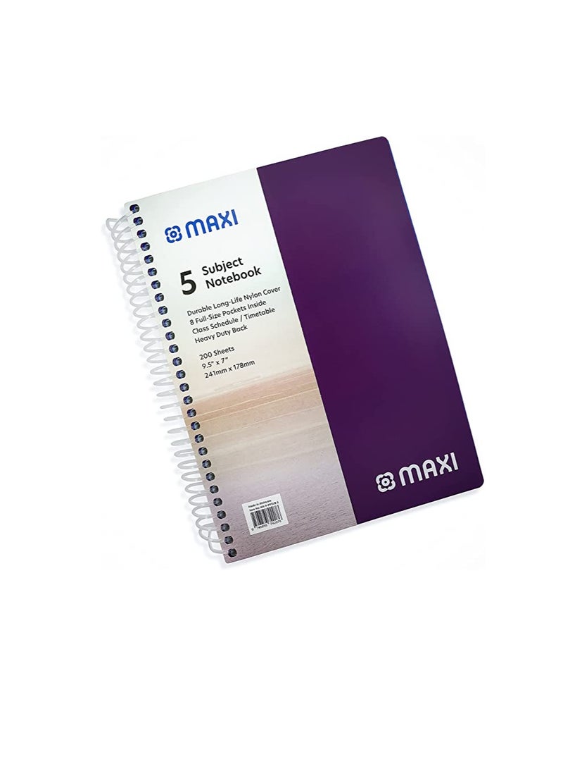 Maxi Spiral Polypropylene 5 Subject Notebook 9.5" X 7" 200 Sheets, Assorted - Image 5