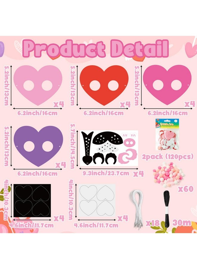 WATINC Valentine’s Day Mask Craft - 16pcs Make Your Own Heart Animal Foam Mask Kit for Kids, DIY Valentines Heart Shape Card with Pom Pom, Masquerade Party Favor Art Project Family Classroom Activity - Image 2