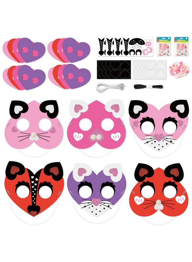 WATINC Valentine’s Day Mask Craft - 16pcs Make Your Own Heart Animal Foam Mask Kit for Kids, DIY Valentines Heart Shape Card with Pom Pom, Masquerade Party Favor Art Project Family Classroom Activity - Image 1