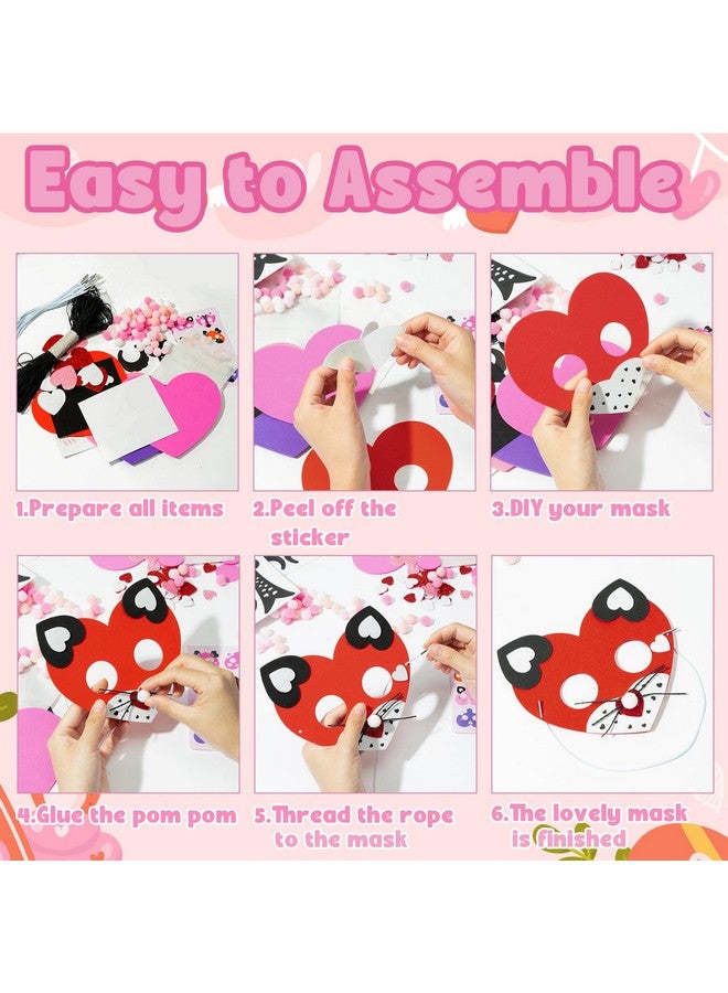 WATINC Valentine’s Day Mask Craft - 16pcs Make Your Own Heart Animal Foam Mask Kit for Kids, DIY Valentines Heart Shape Card with Pom Pom, Masquerade Party Favor Art Project Family Classroom Activity - Image 3