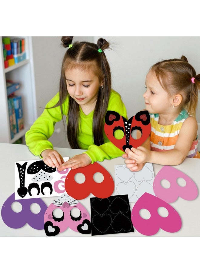 WATINC Valentine’s Day Mask Craft - 16pcs Make Your Own Heart Animal Foam Mask Kit for Kids, DIY Valentines Heart Shape Card with Pom Pom, Masquerade Party Favor Art Project Family Classroom Activity - Image 4