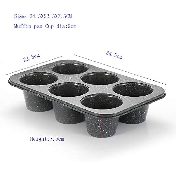 جامبو ديب مافن بان 6 أكواب كب كيك كبير رمادي جرانيت تشطيب من الكربون الصلب مافن القصدير 35X3 بوصة كوب عميق 6 أكواب - Image 2