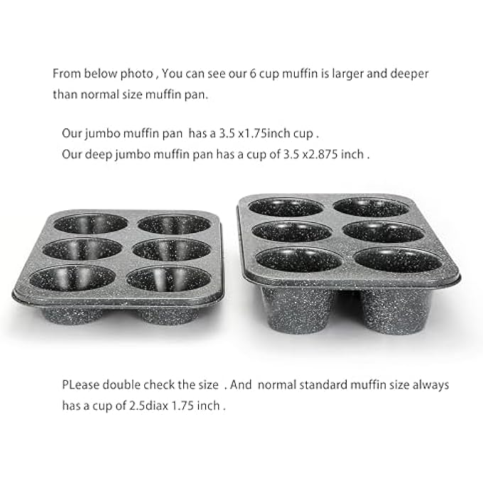 جامبو ديب مافن بان 6 أكواب كب كيك كبير رمادي جرانيت تشطيب من الكربون الصلب مافن القصدير 35X3 بوصة كوب عميق 6 أكواب - Image 3
